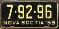 NOVA SCOTIA 1958 LICENSE PLATE