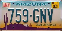 ARIZONA 2002 LICENSE PLATE