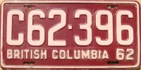 BRITISH COLUMBIA 1962 COMMERCIAL TRUCK LICENSE PLATE