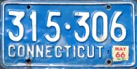 CONNECTICUT 1966 LICENSE PLATE 