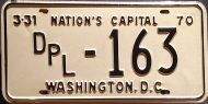 DISTRICT OF COLUMBIA 1970 DIPLOMAT LICENSE PLATE