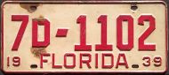 FLORIDA 1939 LICENSE PLATE - A