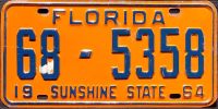 FLORIDA 1964 LICENSE PLATE - B