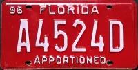 FLORIDA 1996 APPORTIONED TRUCK LICENSE PLATE - A