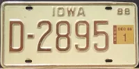IOWA 1988 DEALER LICENSE PLATE - B