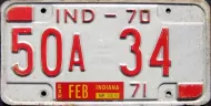 INDIANA 1970-1971 LICENSE PLATE