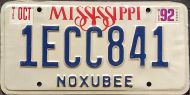 MISSISSIPPI 1992 LICENSE PLATE - A