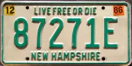 NEW HAMPSHIRE 1986 LICENSE PLATE - A