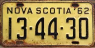 NOVA SCOTIA 1962 LICENSE PLATE