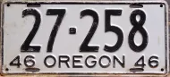 OREGON 1946 LICENSE PLATE