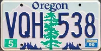 OREGON 1999 LICENSE PLATE