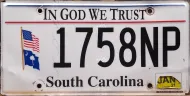 SOUTH CAROLINA 2021 IN GOD WE TRUST LICENSE PLATE
