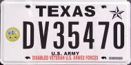 TEXAS ARMY DISABLED VETERAN LICENSE PLATE