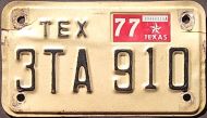 TEXAS 1977 MOTORCYCLE LICENSE PLATE