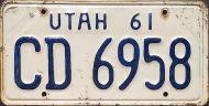 UTAH 1961 LICENSE PLATE