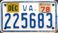 VIRGINIA 1978 MOTORCYCLE LICENSE PLATE