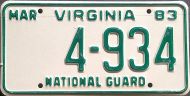 VIRGINIA 1983 NATIONAL GUARD LICENSE PLATE
